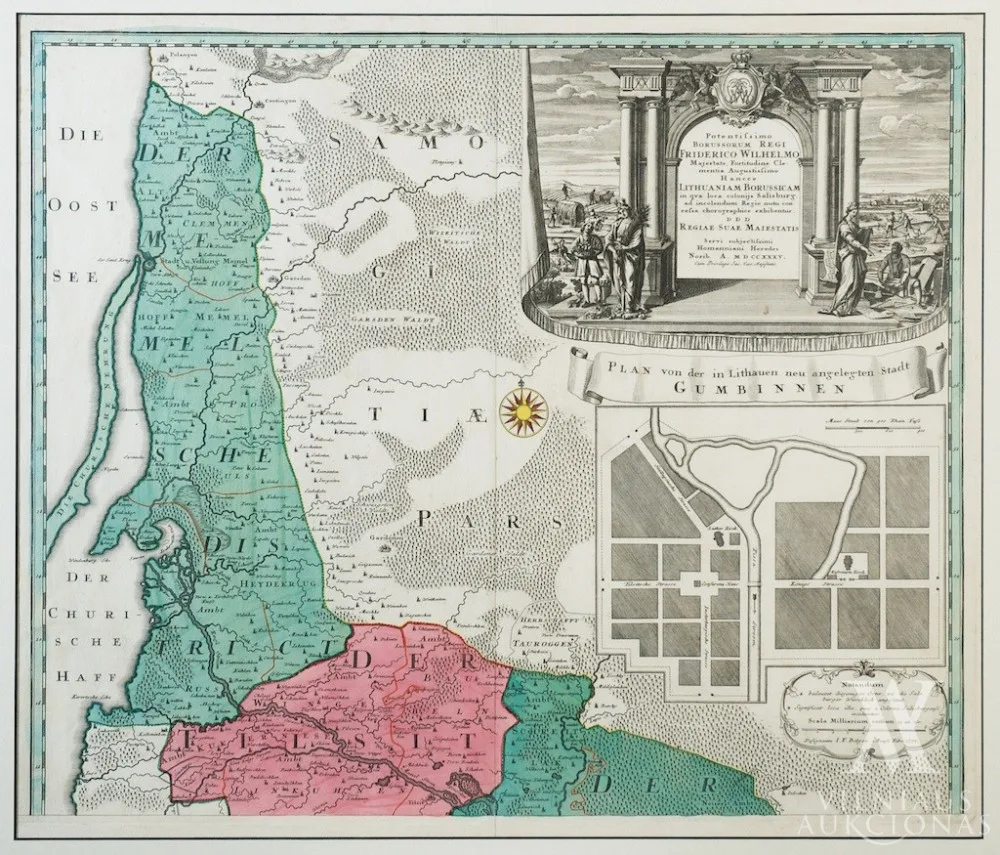 Johann Friedrich Betgen – Mėmelio ir Tilžės apskričių žemėlapis su Gumbinės miesto planu | Plan von der in Lithauen neu angelegten Stadt Gumbinnen 