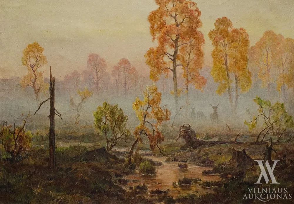 Česlovas Znamierovskis (Czesław  Znamierowski) – Miško peizažas su elniais