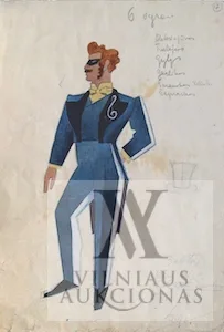 Stasys Ušinskas – Kostiumo eskizas „Baletas - vyrai su smuiko raktais frakų atlapuose”, J. Štrauso „Šikšnosparnis”, 1962 m.