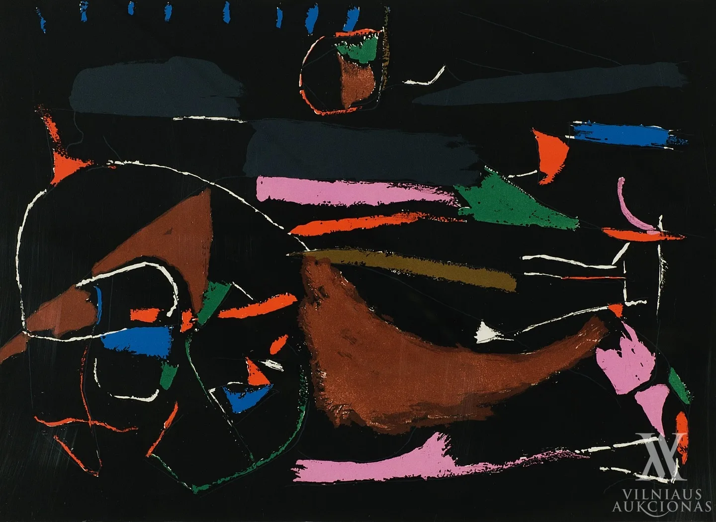André  Lanskoy – Ruda, žalia, rožinė ir mėlyna kompozicija | Composition en marron, vert, rose et bleu 