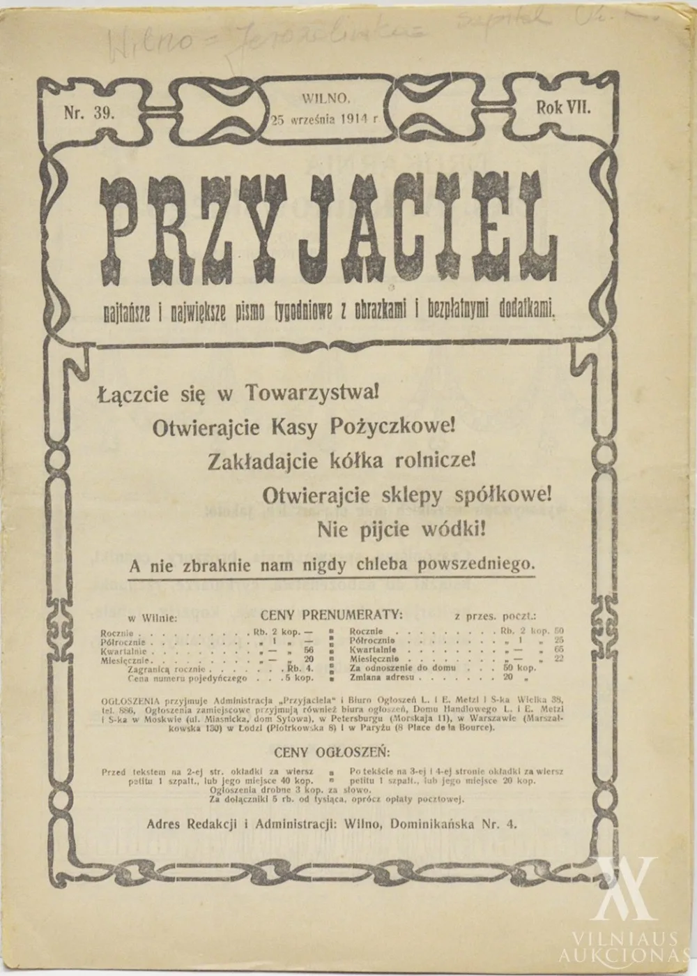 Przyjaciel / Najtansze I najwieksze pismo tygodniowe z obrazkami I bezplatnymi dodatkami / Nr. 39 | Bičiulis. Pigiausias ir didžiausio tiražo kassavaitinis žurnalas su iliustracijomis ir nemokamais priedais Nr. 39