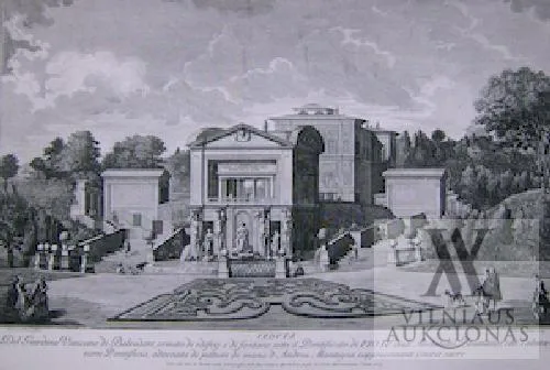 Francesco Paninis (Francesco Panini) – Veduta Del Giardino Vaticano di Belvedere, ornato di edifizi e di fontane sotto il Pontificato di Pio IV .... (Vatikano sodas, papuoštas pastatais ir fontanu Pijaus IV pontifikavimo metu ...)