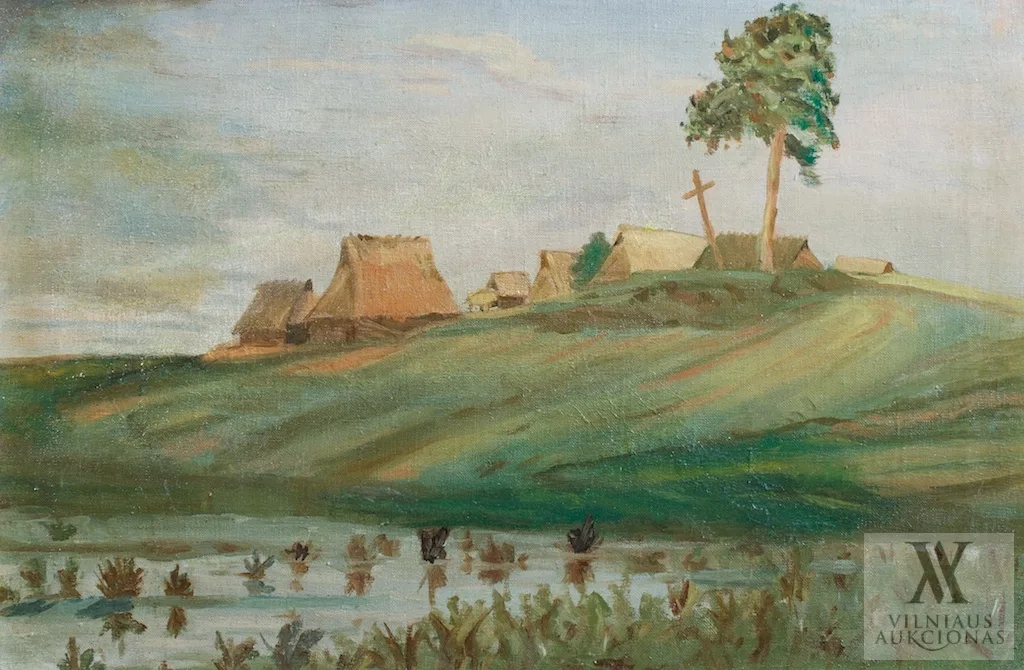 Antanas Rūkštelė – A. Žmuidzinavičiaus paveikslo „Dzūkų kaimelis” (1910) kopija