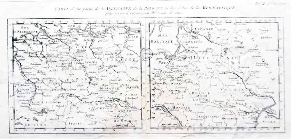 Autorius Nežinomas – Vokietijos dalies žemėlapis su Lenkija bei Baltijos jūros krantais / Carte d‘une partie de l‘Allemagne de la Pologne et des cotes de la mer Baltique