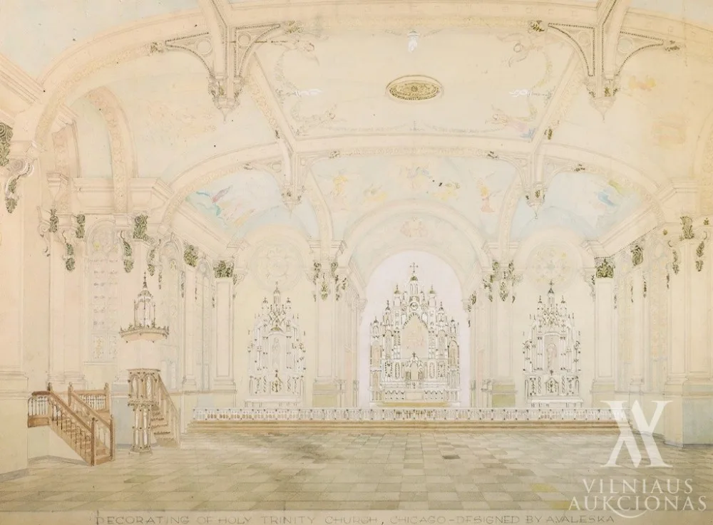 Adolfas Valeška – Švč. Trejybės bažnyčios Čikagoje puošybos projektas (Decorating of Holy Trinity Church, Chicago– designed by A. Valeska)