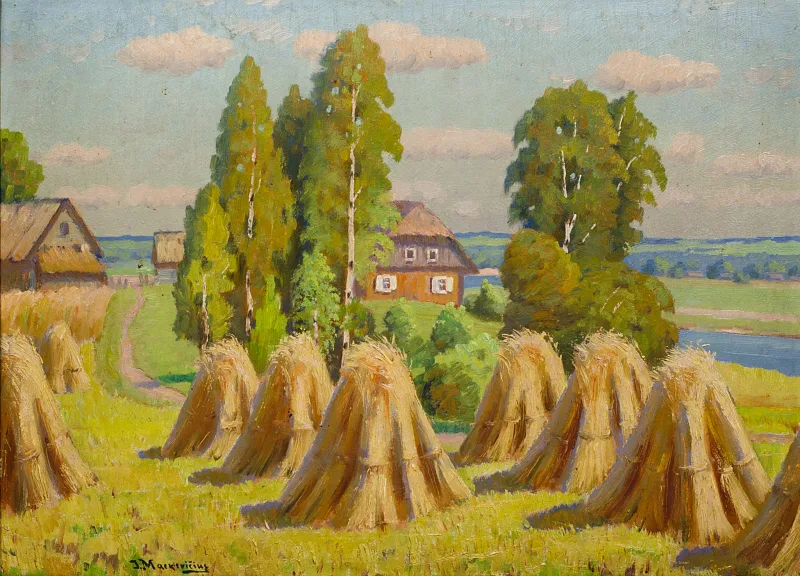 Jonas Mackevičius – Peizažas su šieno gubomis