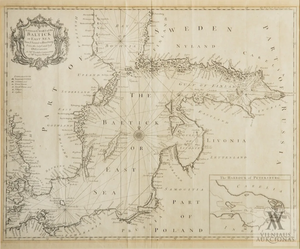 Richard W. Seale (sud. ir raiž.) – Baltijos jūros žemėlapis (su Sankt Peterburgo planu) A correct chart of the Baltick or East Sea