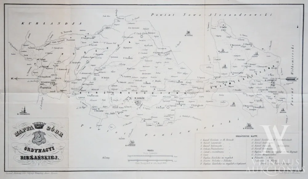 Autorius Nežinomas – Biržų apskrities žemėlapis. Mappa dóbr Ordynacyi Birżańskiej.