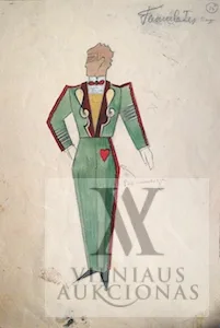 Stasys Ušinskas – Kostiumo eskizas „Vyriškis žaliais rūbais”, J. Štrauso „Šikšnosparnis”, 1962 m.