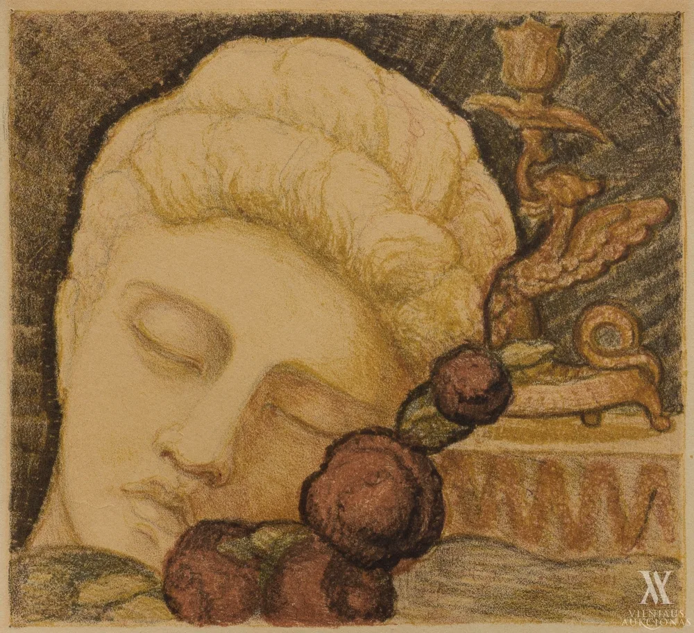 Irena Trečiokaitė - Žebenkienė – Natiurmortas su skulptūrine galva