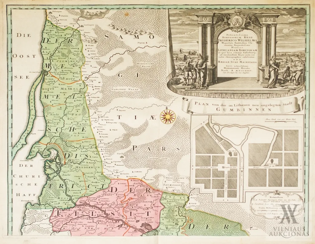 Homann Heirs – Mažosios Lietuvos žemėlapis su Gumbinės miesto planu / Plan von der in Lithauen neu angelegten Stadt Gumbinnen