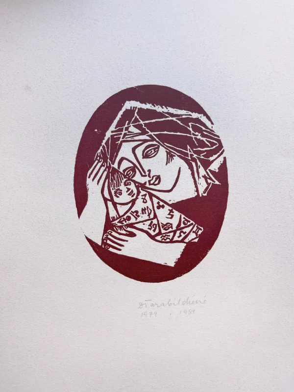 Domicelė Tarabildienė – [Glėbyje]. Iš spalvotų linograviūrų ciklo „Motinystė“