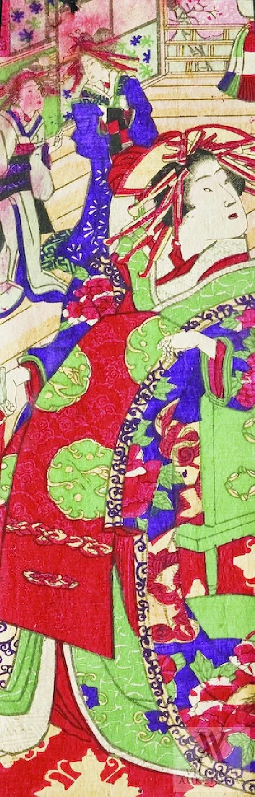 Fusatane Utagawa – Geiša rūmų kieme. Fragmentas