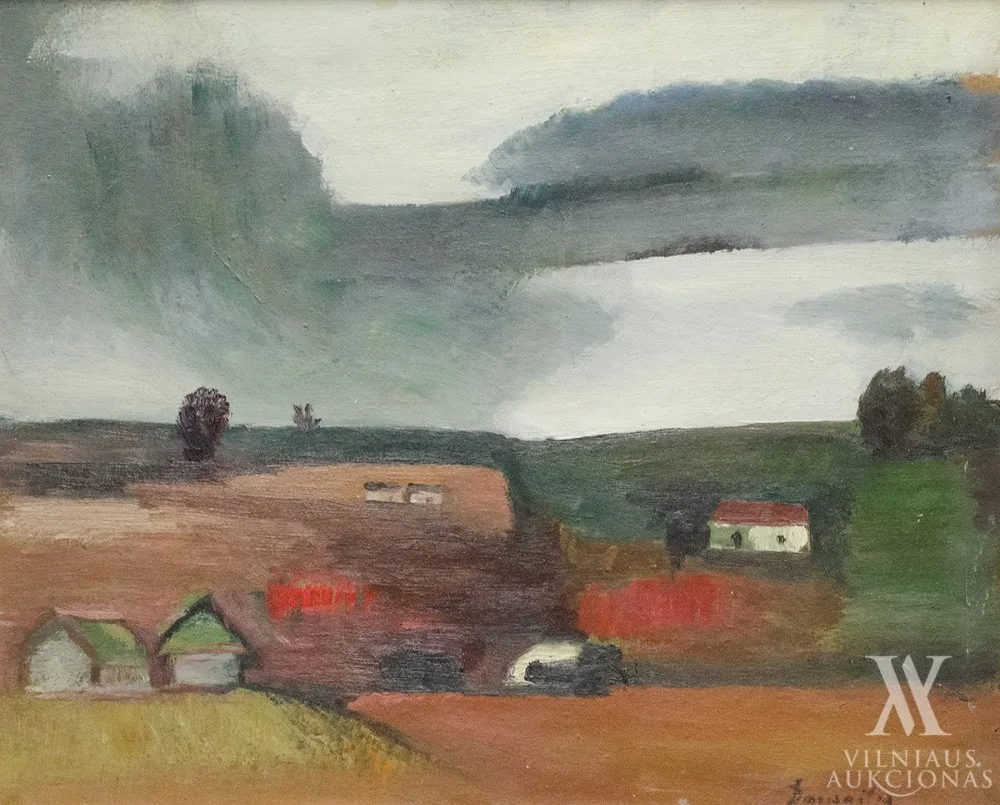 Pranas Domšaitis – Karu peizažas (kitoje pusėje – eskizas)