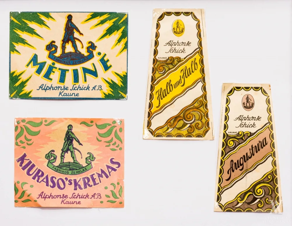 Alphons Schick akcinės bendrovės alkoholinių gėrimų 4 etiketės