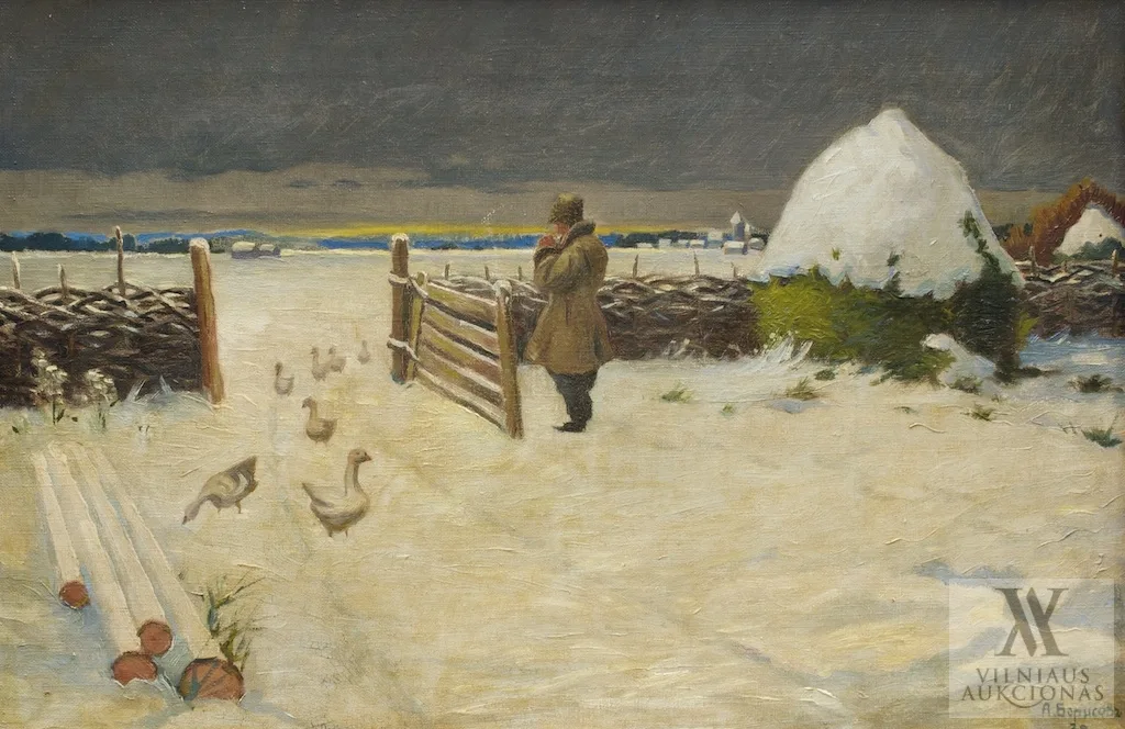 Aleksandras Borisovas – Michailo Germašovo kūrinio „Sniegas iškrito”(1897, saugoma Tretjakovo galerijoje Maskvoje) autorinė kopija