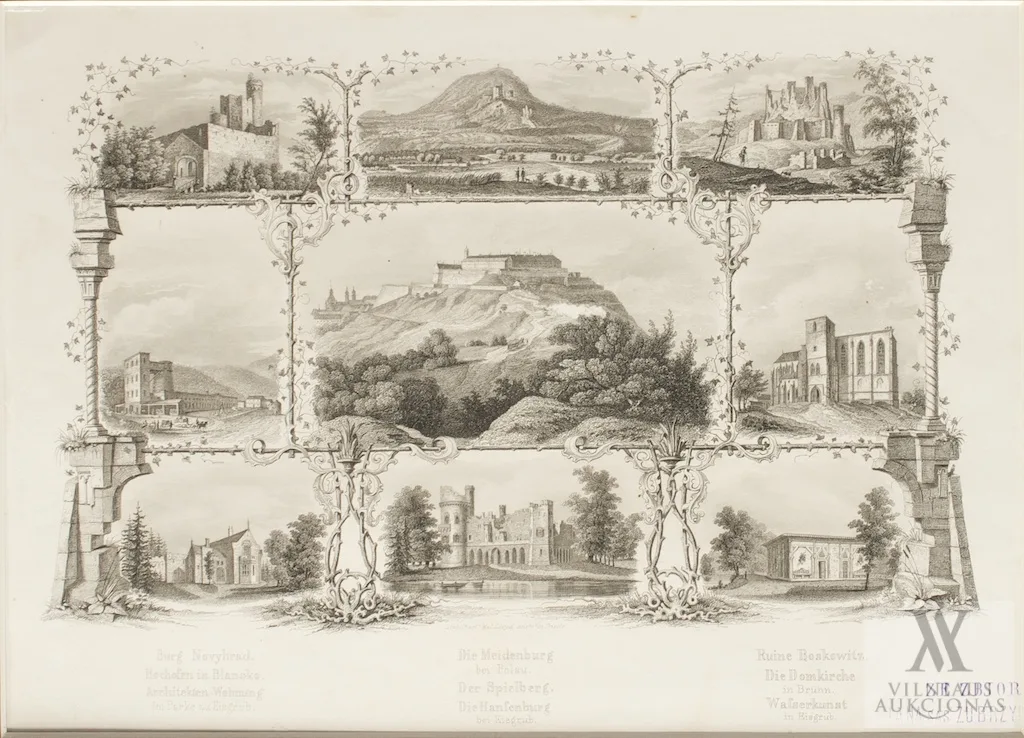 Burg Novyhrad / Hochofen in Blansko / Architekten=Wohnung im Parke zu Eisgrub Die Meidenburg bei Polau / Der Spielberg / Die Hanfenburg bei Eisgrub Ruine Boskowitz / Die Domkirche in BrÃ¼nn / Wafserkunst in Eisgrub
