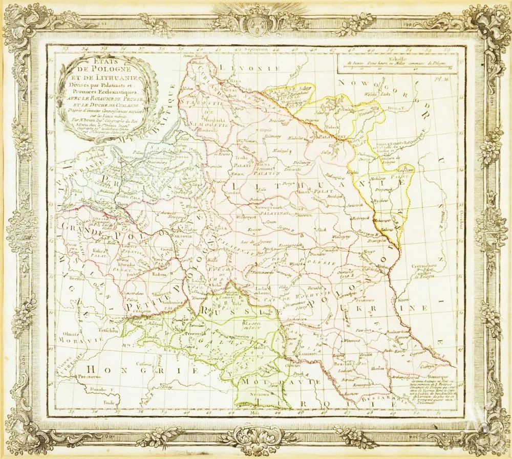 Louis Brion de la Tour  (kartograf.) – Etats de Pologne et de Lithuanie, Divisés par Palatinats et Provinces Ecclésiastiques│Lenkijos ir Lietuvos valstybės, padalintos į vaivadijas ir bažnytines provincijas, žemėlapis