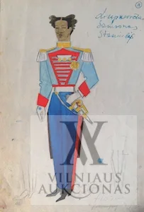 Stasys Ušinskas – Kostiumo eskizas „Karininkas su durklu”, J. Štrauso „Šikšnosparnis”, 1962 m.