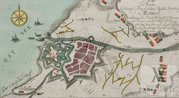 Gabriel Nikolaus Raspe – No 10  Plan der KÃ¶nigl. Preussischen Stadtu. Vestung Memel ... (Klaipėdos, apgultos rusų kariuomenės ir laivyno 1757 m. birželio 19 - liepos 25 d., planas)