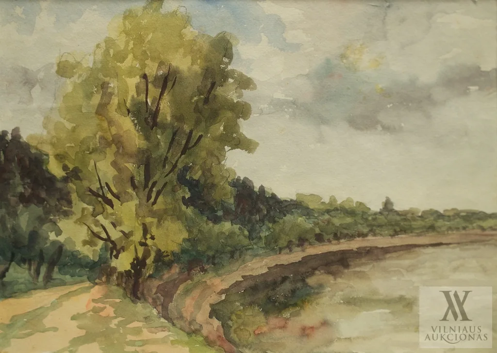 Jonas Buračas – Peizažas (dvipusė akvarelė)