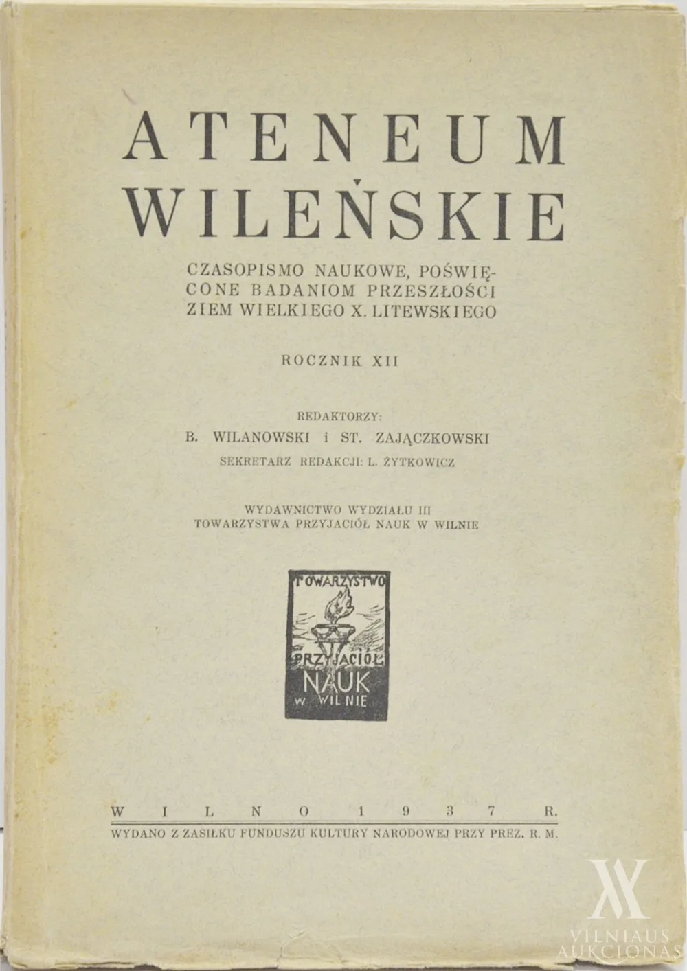 Ateneum Wileńskie: czasopismo naukowe poświęcone badaniom przeszłości ziem W. X. Litewskiego / Rocznik XII