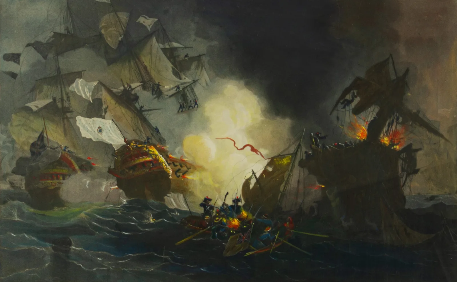 Jean Pierre Marie Jazet – Ambroise Louis Garneray (1783–1857) kūrinio „Mūšis prie Uesano (Combat d’Ouessant)” (1823) litografinė reprodukcija