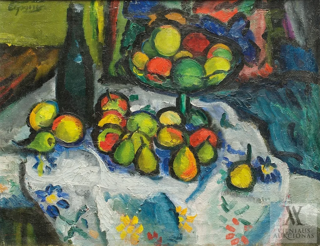 Jonas Čeponis – Natiurmortas su vyno buteliu
