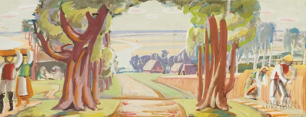 Adomas Galdikas – Projektas triptikui „Lietuva” (Lietuvos paviljonui pasaulinėje meno ir technikos parodoje Paryžiuje 1937 m. Triptikas buvo apdovanotas parodos Grand Prix)