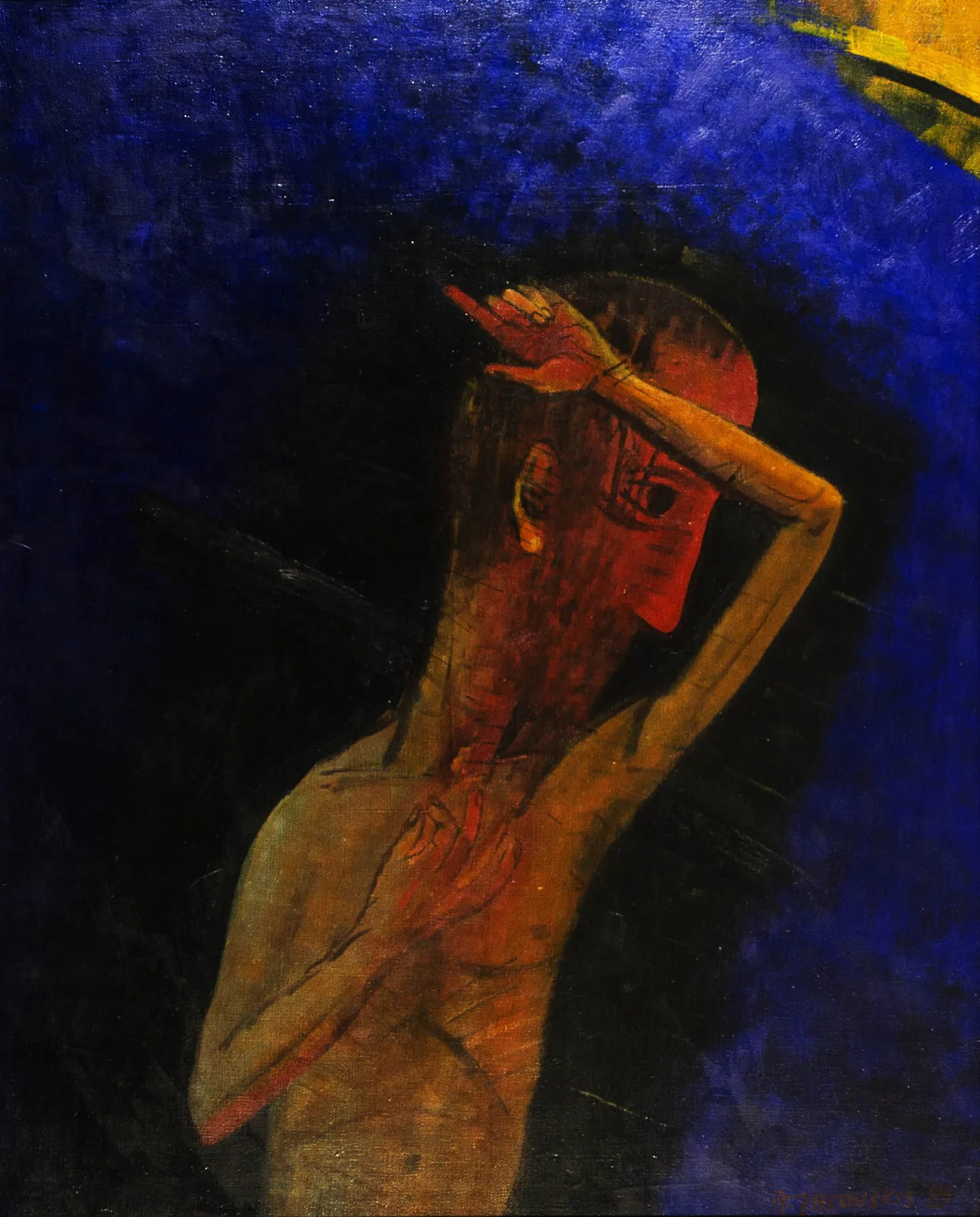 Adomas Jacovskis – Raudonas profilis mėlyname fone [Vyro profilis]