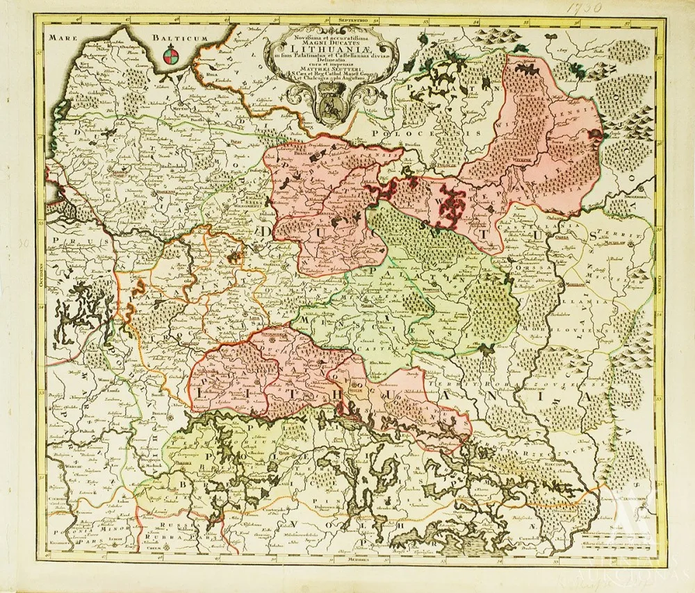 Matthäusas Seutteris (Matthäus Seutter) – Naujausia ir tiksliausia Lietuvos Didžioji Kunigaikštystė│Novißima et accuratißima Magni Ducatus Litvaniae