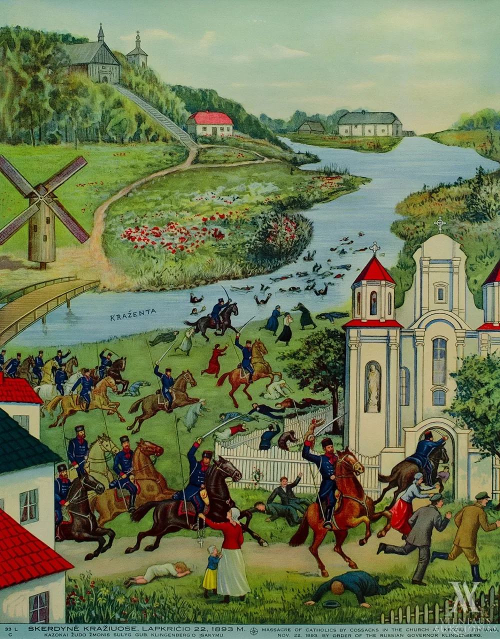 Plakatas „Skerdynė Kražiuose, lapkričio 22 d., 1893 m. Kazokai žudo žmones sulyg gub. Klingenbergo įsakymu“