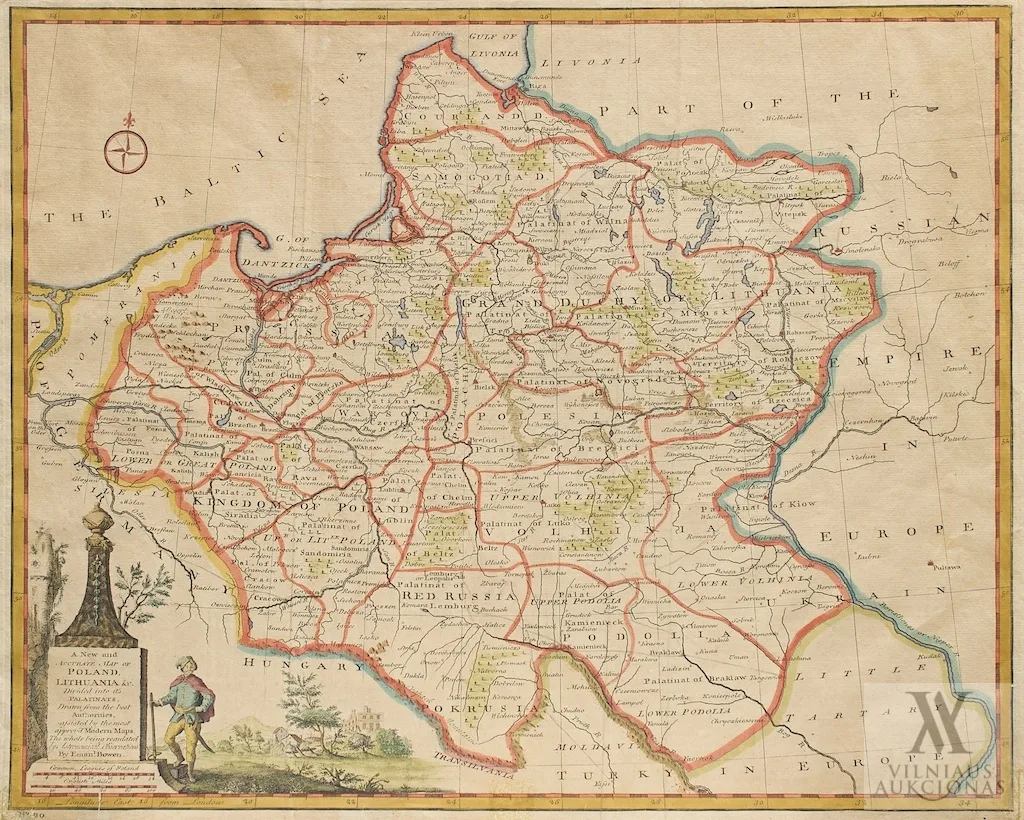 Emanuel Bowen – Naujas ir tikslus Lenkijos ir Lietuvos žemėlapis / A New and Accurate Map of Poland, Lithuania...