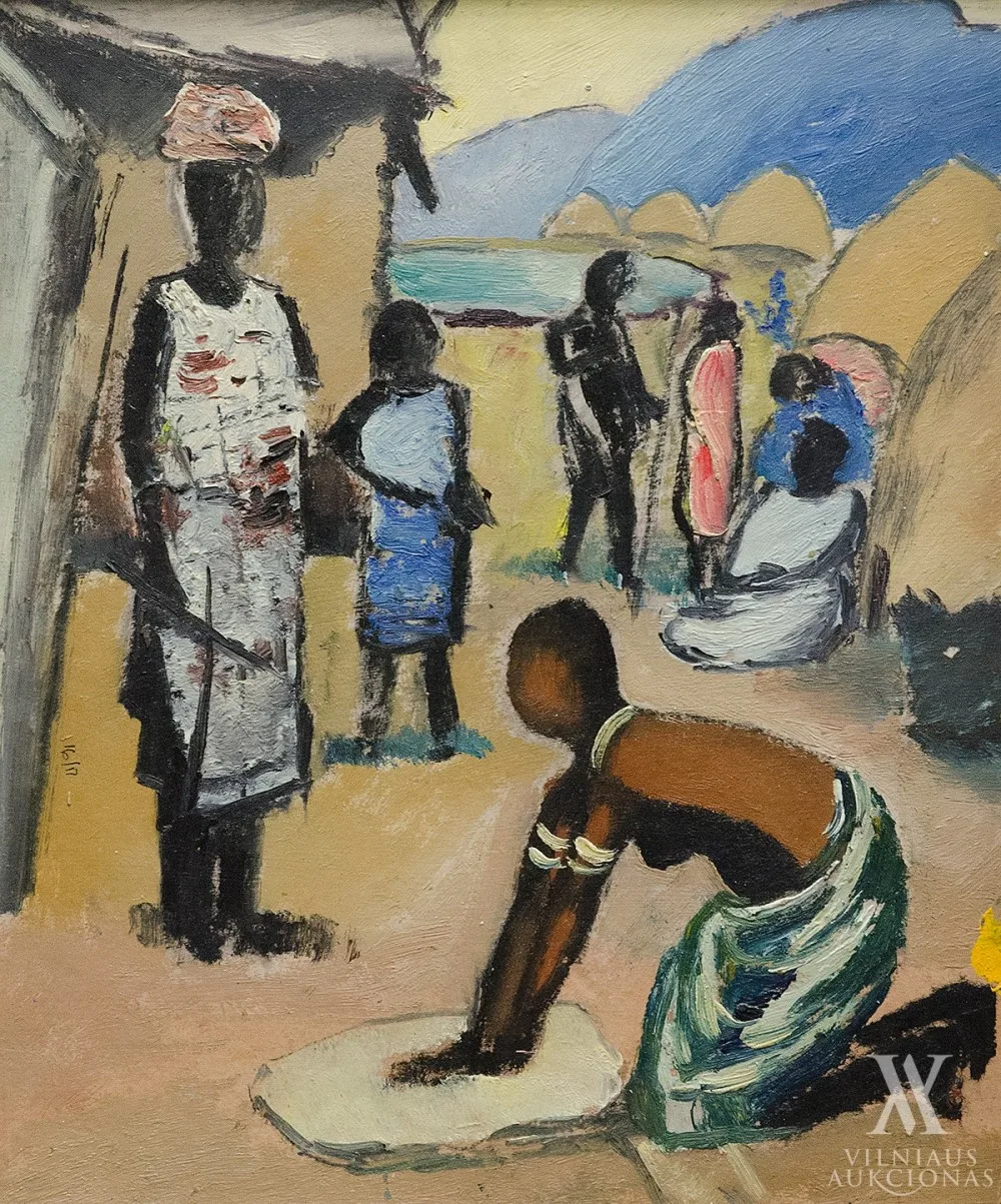 Pranas Domšaitis – Afrikietės dirba. Karu (kitoje pusėje – Peizažas Karu)