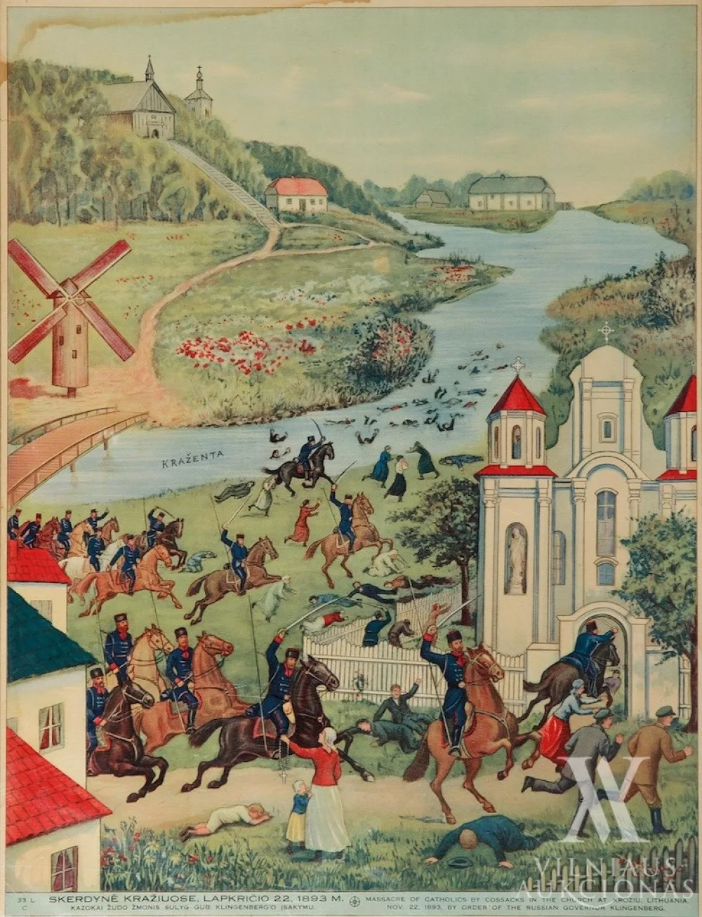 Plakatas „Skerdynė Kražiuose, lapkričio 22 d., 1893 m. Kazokai žudo žmones sulyg gub. Klingenbergo įsakymu“
