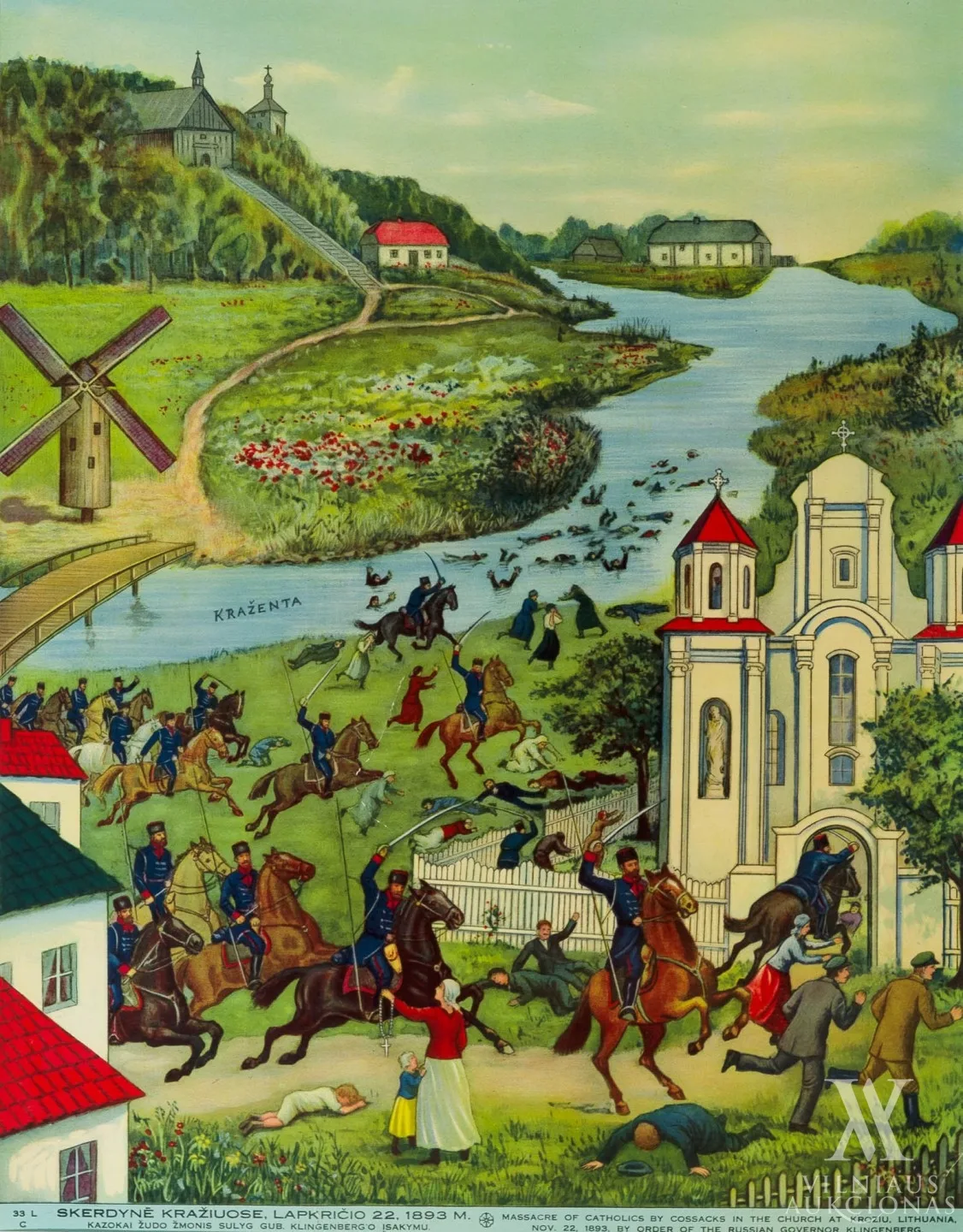 Plakatas „Skerdynė Kražiuose, lapkričio 22 d., 1893 m. Kazokai žudo žmones sulyg gub. Klingenbergo įsakymu“ 
