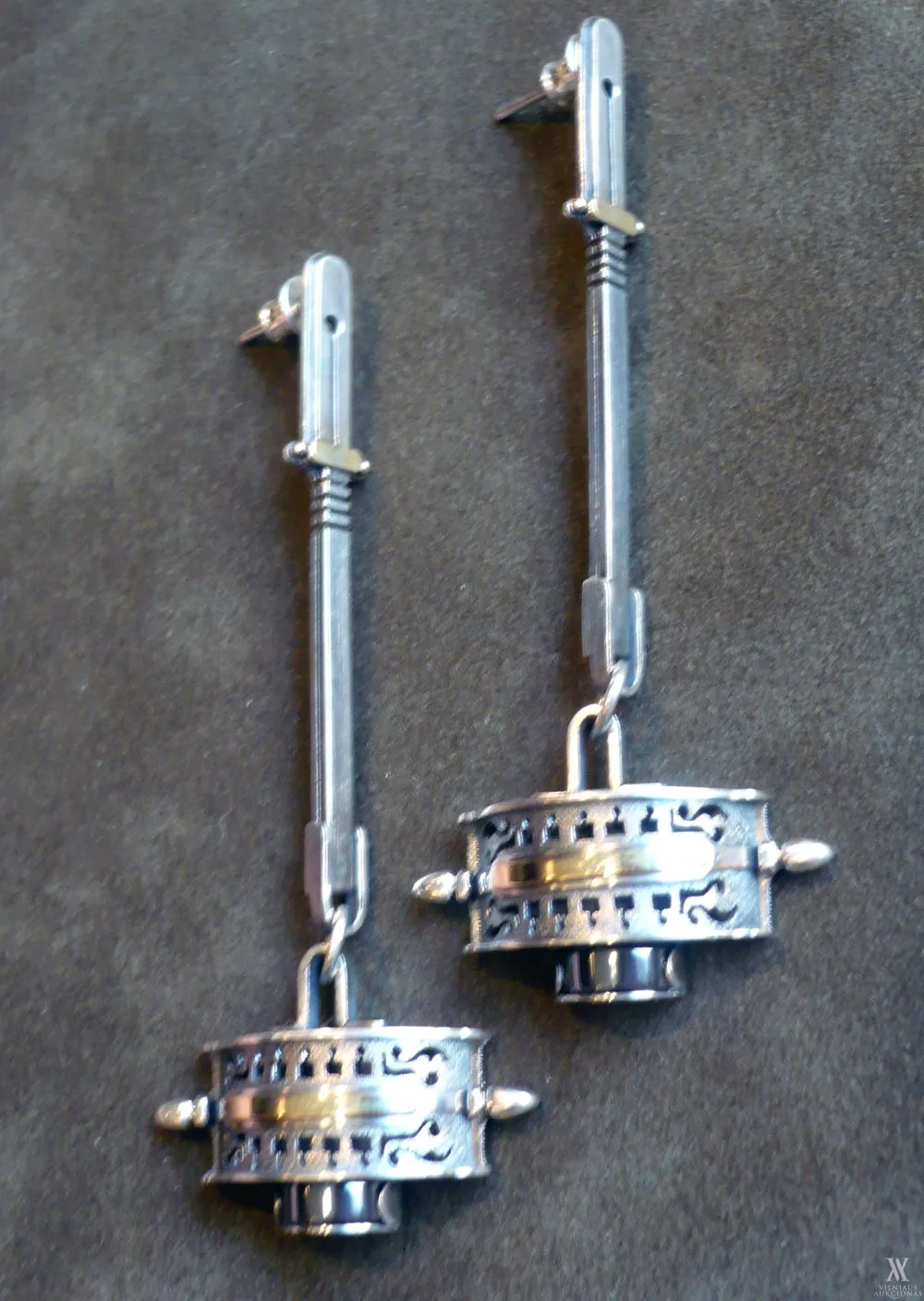 Auskarai. Au 585 / Ag 925 / Hematitas. 16,05 g