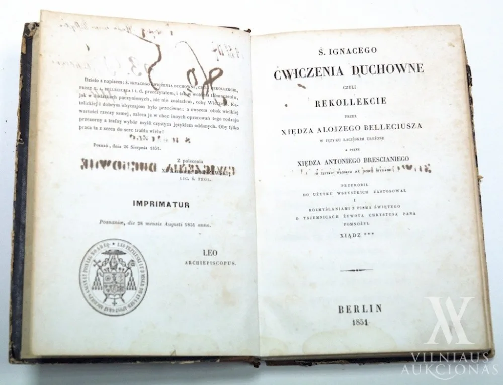 Ignacas  Lojola – S. Ignacego Cwiczenia Duchowne czyli Rekollekcie przez Xiędz a Aloizego Belleciusza („Dvasinės pratybos“)