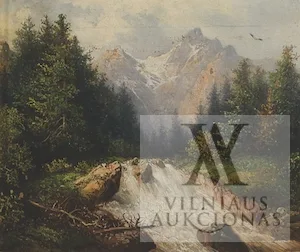 Autorius Nežinomas (V. Europa) – Priekalnių peizažas su kriokliu