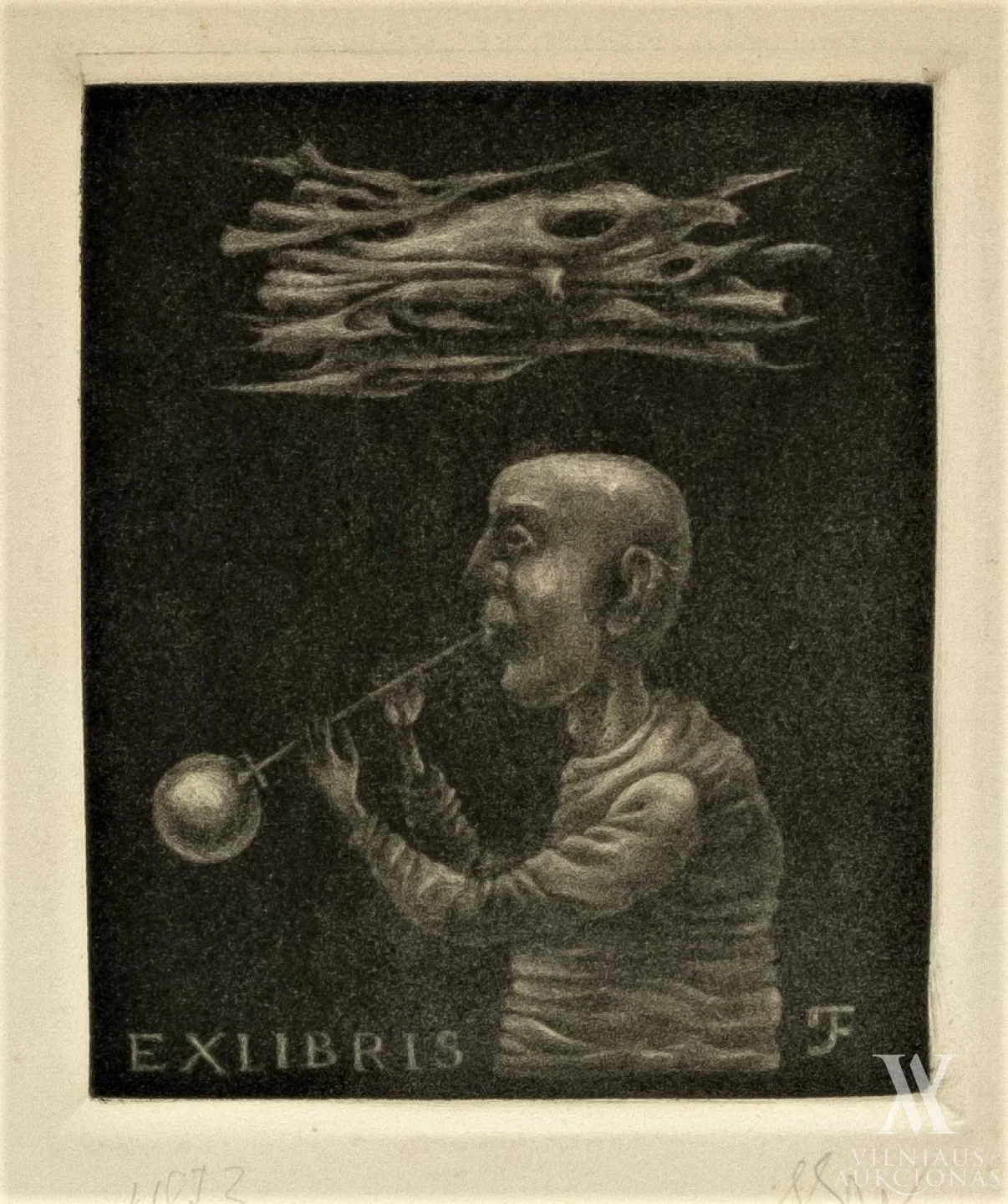 Stasys Eidrigevičius – Exlibris [Figūra pučia burbulą]