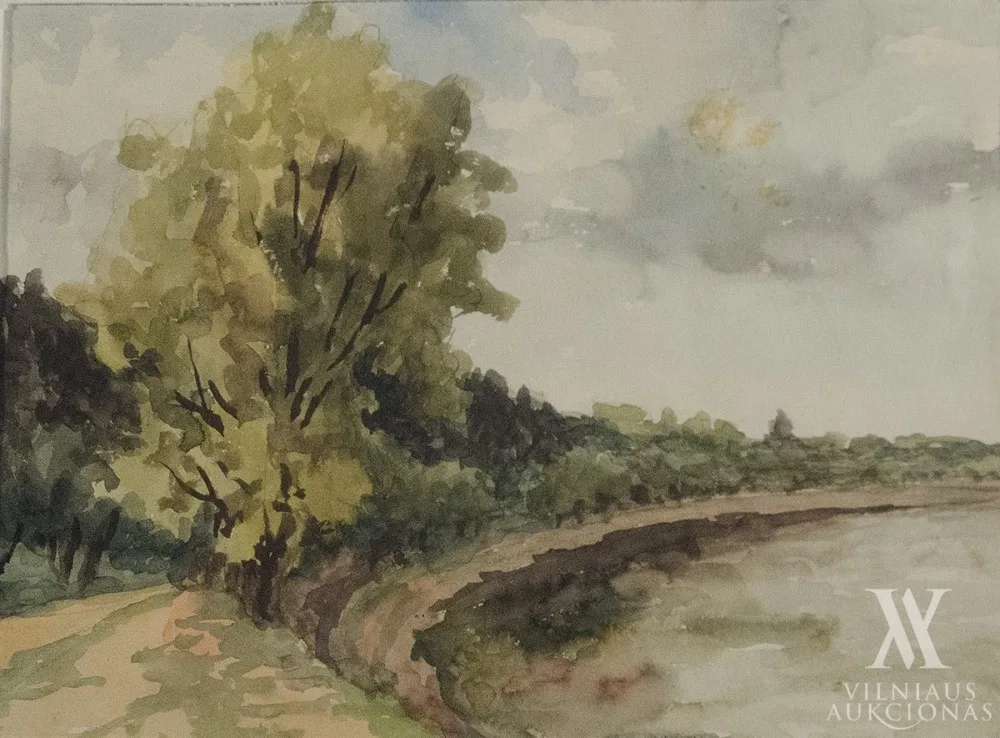 Jonas Buračas – Peizažas (dvipusė akvarelė)