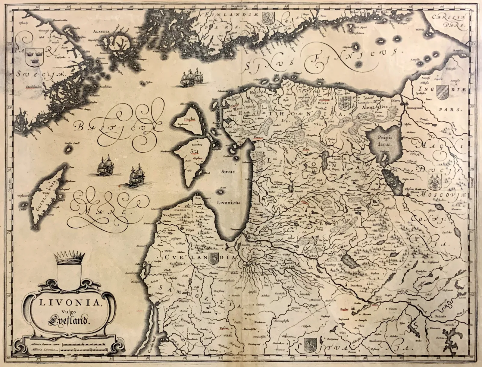 Willem Janszoon Blaeu – Livonijos žemėlapis | Livonia vulgo Lyefland 