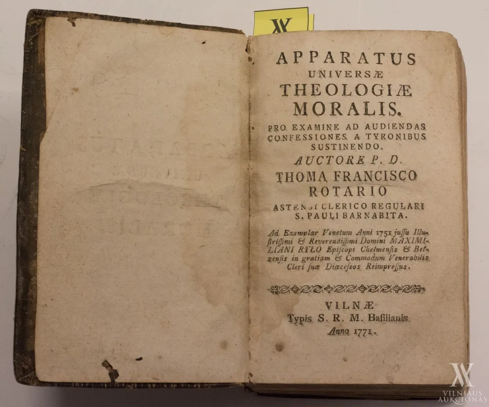 Thoma Francisco  Rotario (Tommaso Francesco Roero) – Apparatus universae theologiae moralis | Universaliosios moralinės teologijos sąvadas