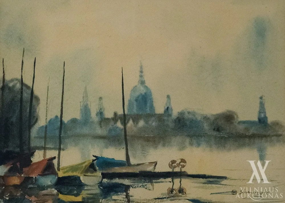 Hans Simoleit – Prieplauka su miesto panorama