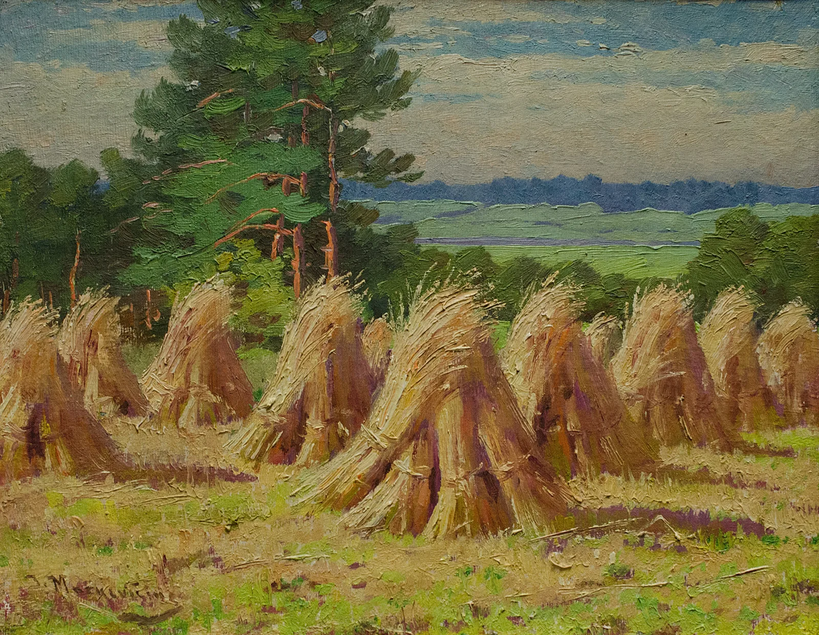 Jonas Mackevičius – Peizažas su šieno gubomis (Šveicarija)