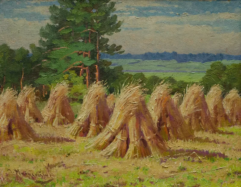 Jonas Mackevičius – Peizažas su šieno gubomis (Šveicarija)