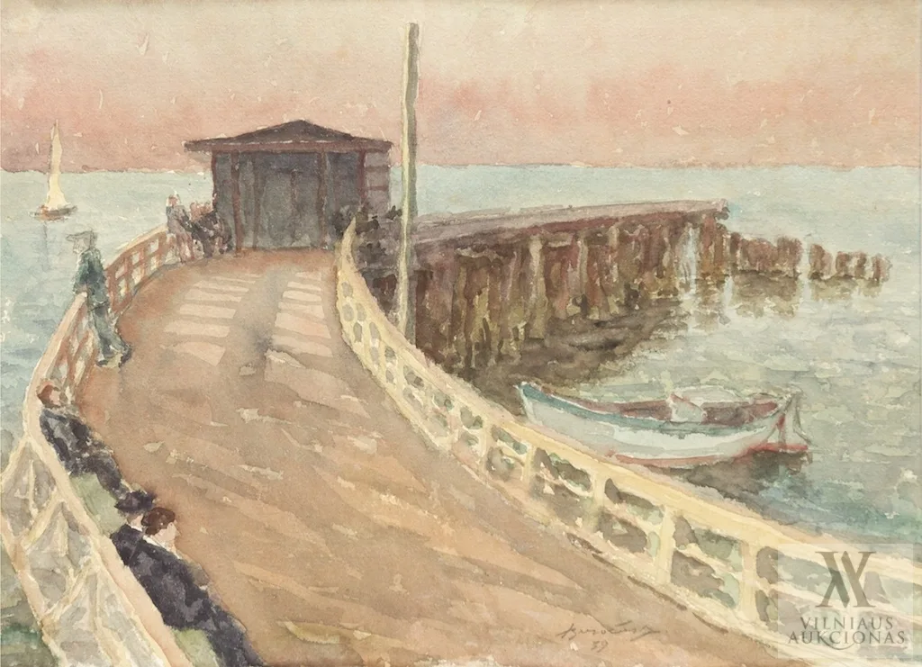 Jonas Buračas – Palanga. Tiltas į jūrą / Malūnas (dvipusė akvarelė)