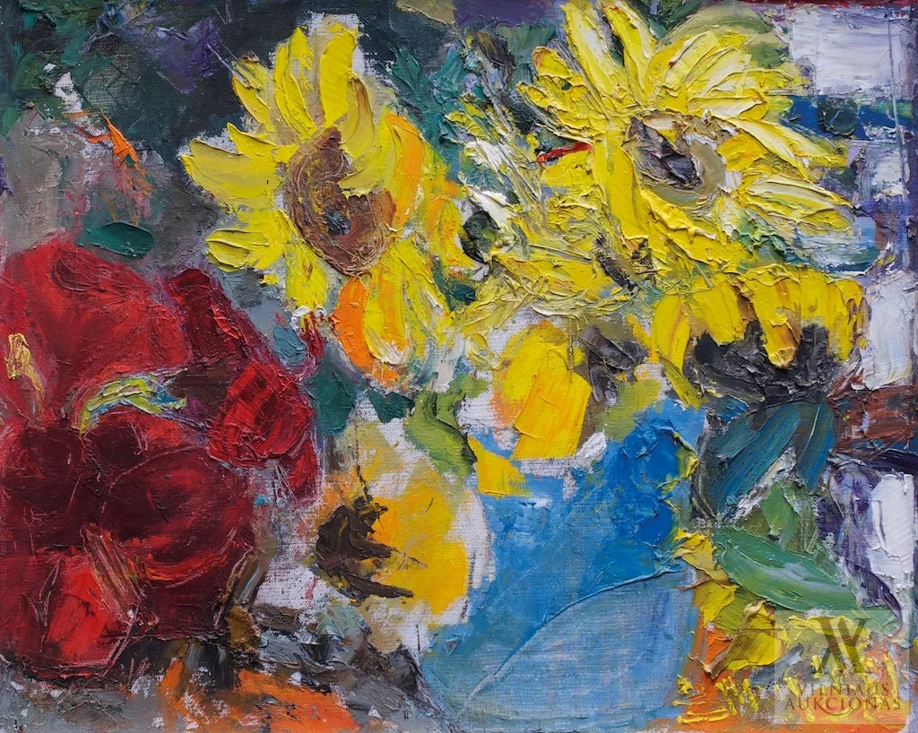 Bronė Mingilaitė-Uogintienė – Natiurmortas su saulėgrąžom