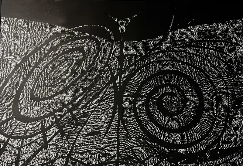 Birutė Stančikaitė(g. 1952) Labirintas 2015, pop., akrilas, 70 x 100 cm Sign. AK: Lengvumas, AD: Birutės Stančikaitės 2015 m.