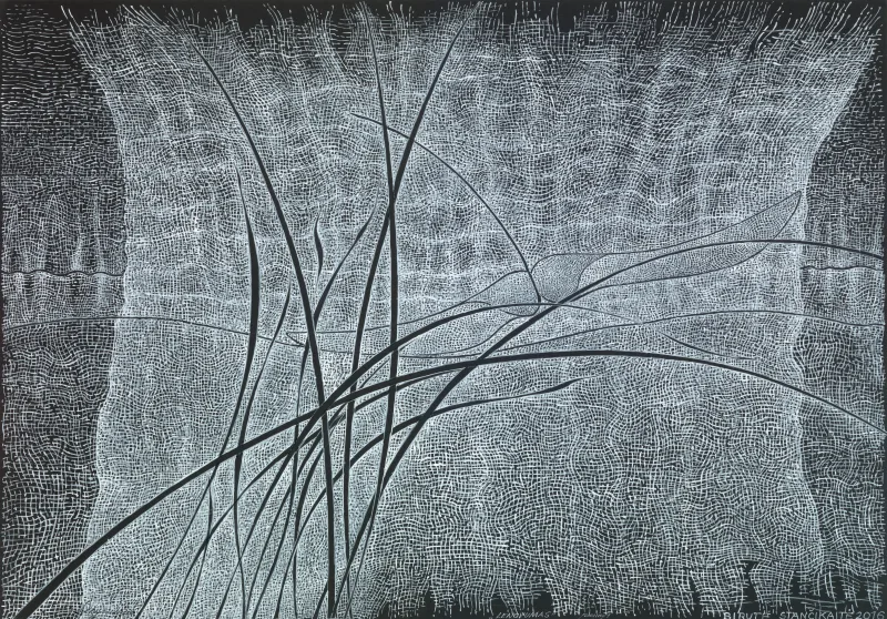 Birutė Stančikaitė(g. 1952) Lengvumas 2016, pop., akrilas, 70 x 100 cm Sign. AK: lengvumas, AC: „Lengvumas“ piešinys, AD: Birutė Stančikaitė 2016